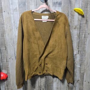 Suede Over by Himalaya Campus Suede Leather and Wool Knit Blazer Jacket Men XL